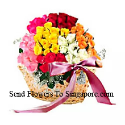 Basket Of 100 Mixed Colored Roses
